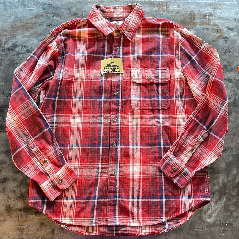 Old Mill Men XL Plaid Flannel Shirt Long Sleeve Pockets NEW